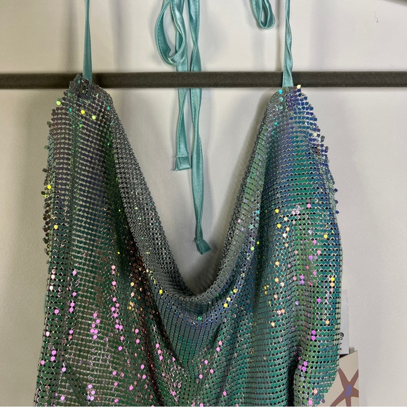 Forever 21 Mermaid Collection Blue Iridescent Chainmail Halter Top-NWT—Size M - Picture 4 of 9